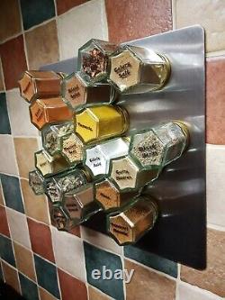 Wall mounted spice rack with 35 x 4oz magnetic airtight jars on a 40cm sq board