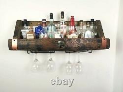 Whiskey Barrel Drinks Rack Bourbon Shelf Liquor Cabinet Wall Mounted Home Bar