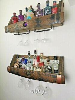 Whiskey Barrel Drinks Rack Bourbon Shelf Liquor Cabinet Wall Mounted Home Bar
