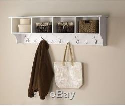 White 60 In. Wall-Mounted Coat Rack White Entryway Shelf Hallway Storage