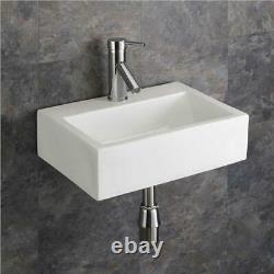 White Cloakroom Basin Wall Mounted Bathroom Sink Rectangular 430mm x 325mm