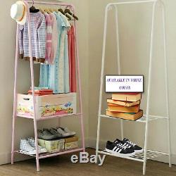White Coat Hanging Stand Hat Bag Clothes Storage Shelf Shoe Rack Metal Stand