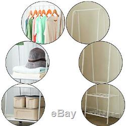 White Coat Hanging Stand Hat Bag Clothes Storage Shelf Shoe Rack Metal Stand