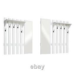 White Coat Rack 5 Hook Stand Shoe Storage Bench Organiser with Mirror Hallway