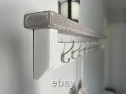 White Coat Rack with Grey Wash Shelf, Rustic Shelf with Coat Hooks, Hallway Coat