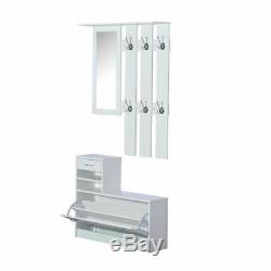 White Entryway Coat Rack Shoe Storage Organizer Bench Mirror Hallway Furniture