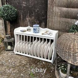 White Hand Painted Country Farmhouse Brocante Style Vintage Wall Plate Rack Unit