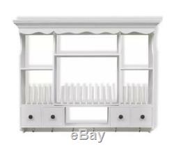 White Kitchen Wall Storage Unit Hooks Drawers Shelves Plate Mounted Rack Cabinet
