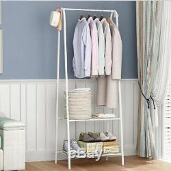 White Metal Rail Rack Garment Dress Hanging Display Stand Clothes Storage Shelf