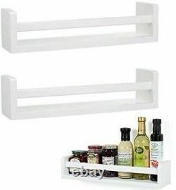 White Pine Wood Wall Mounted Spice Rack Kitchen Storage Shelf Floating Bookcase