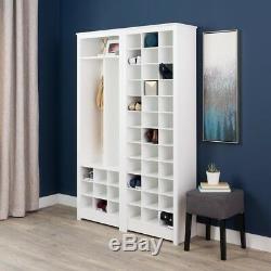 White Space Saving Shoe Storage Cabinet Entryway Shelf Rack Organizer Tall Wood
