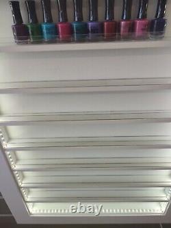 White gloss wall hung nail polish rack display frame with LED lighting -in stock