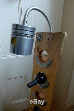 Wine 7 bottle holder rack unique design with lamp home cottage loft art handmade