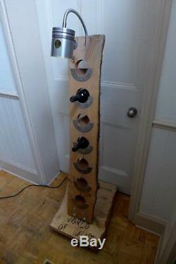 Wine 7 bottle holder rack unique design with lamp home cottage loft art handmade