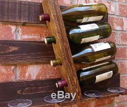 Wine Rack Bottle Glass Slot Holder Wood Storage Kitchen Bar Display Wall Shelves