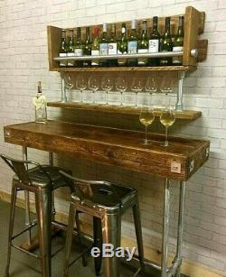 Wine Rack, Home Bar, Wine Glass Holder, Display Shelves, Industrial Rustic