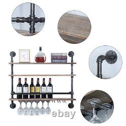 Wine Rack Industrial Wall Mounted Wine Glass Hanging Holder Home Bar Shelf Retro