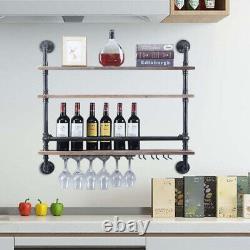 Wine Rack Industrial Wall Mounted Wine Glass Hanging Holder Home Bar Shelf Retro