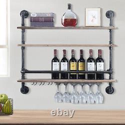 Wine Rack Retro Industrial Wall Mounted Wine Glass Hanging Holder Home Bar Shelf