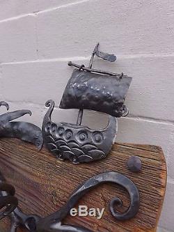 Wine bottle holder rack handmade blacksmith unique marine design with boat ship