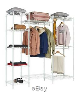Wire Closet Organizer System Steel Storage Wardrobe Clothes Hanging Rack White