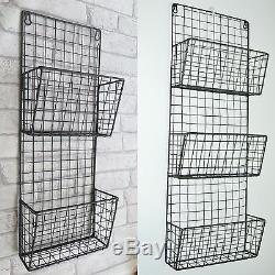 Wire Storage Rack Retro Vintage Industrial Wall Unit Mesh Shelf Baskets Cabinet
