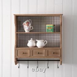 Wood Organizer Shelf with Drawers and Hooks