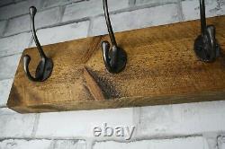 Wooden Coat Rack Vintage Hand CraftedCast Iron Hook Coat Hooks