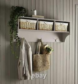 Wooden Hallway Storage Wall Rack Organiser Display Shelf Baskets with Hooks