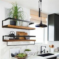 Wooden Shelf Rack Wall Mounted Metal Home Kitchen Storage Organizer Accessories