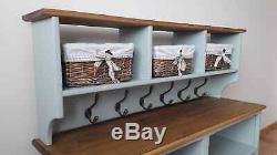 Wooden Shoe Rack Bench Storage Unit and Coat Hanger Baskets Iron Hooks