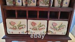Wooden Spice Rack Cabinet, Ceramic Jars, Pull Out Containers shabby chic country
