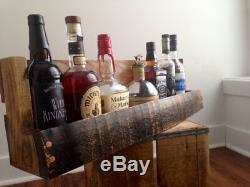 Wooden Wall Mount Shelf Barrel Stave Rack Whiskey Wine Bourbon Liquor Holder Bar