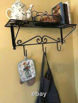 Wrought Iron Metal Wall Shelf Kitchen Storage Coat Hall Hooks Floating Amish USA